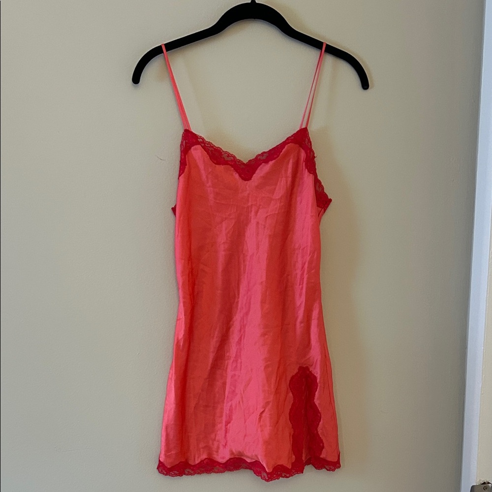 Pink Lace-Trim Satin Slip Dress - Women's Intimates